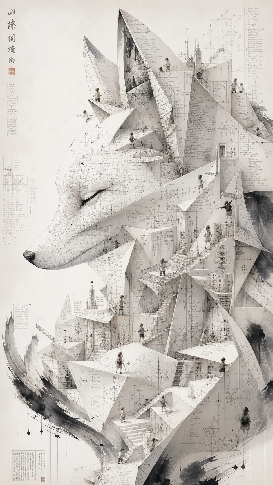 Futuristic Paper City Formed From Folded White Sheets