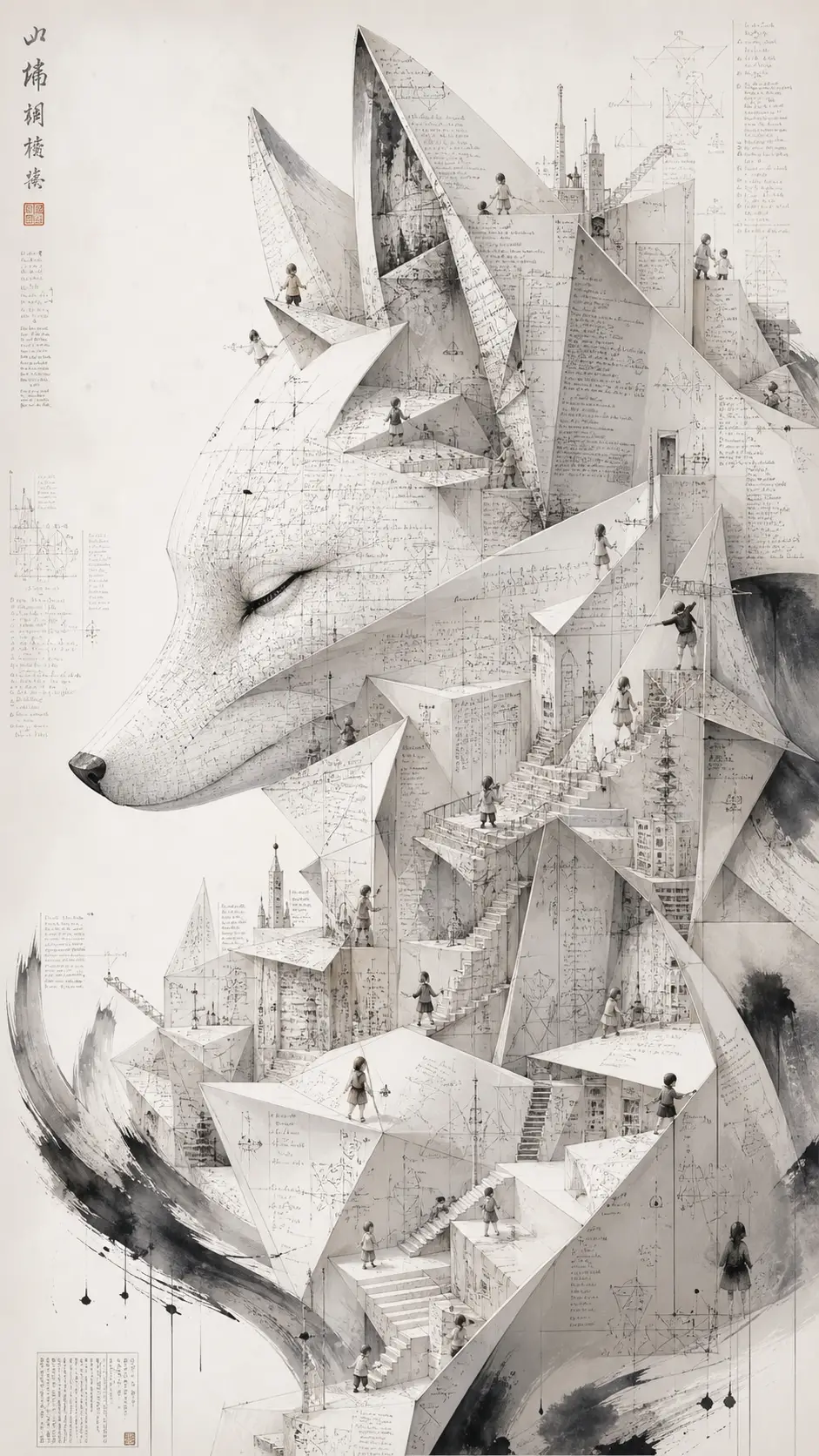 Futuristic Paper City Formed From Folded White Sheets