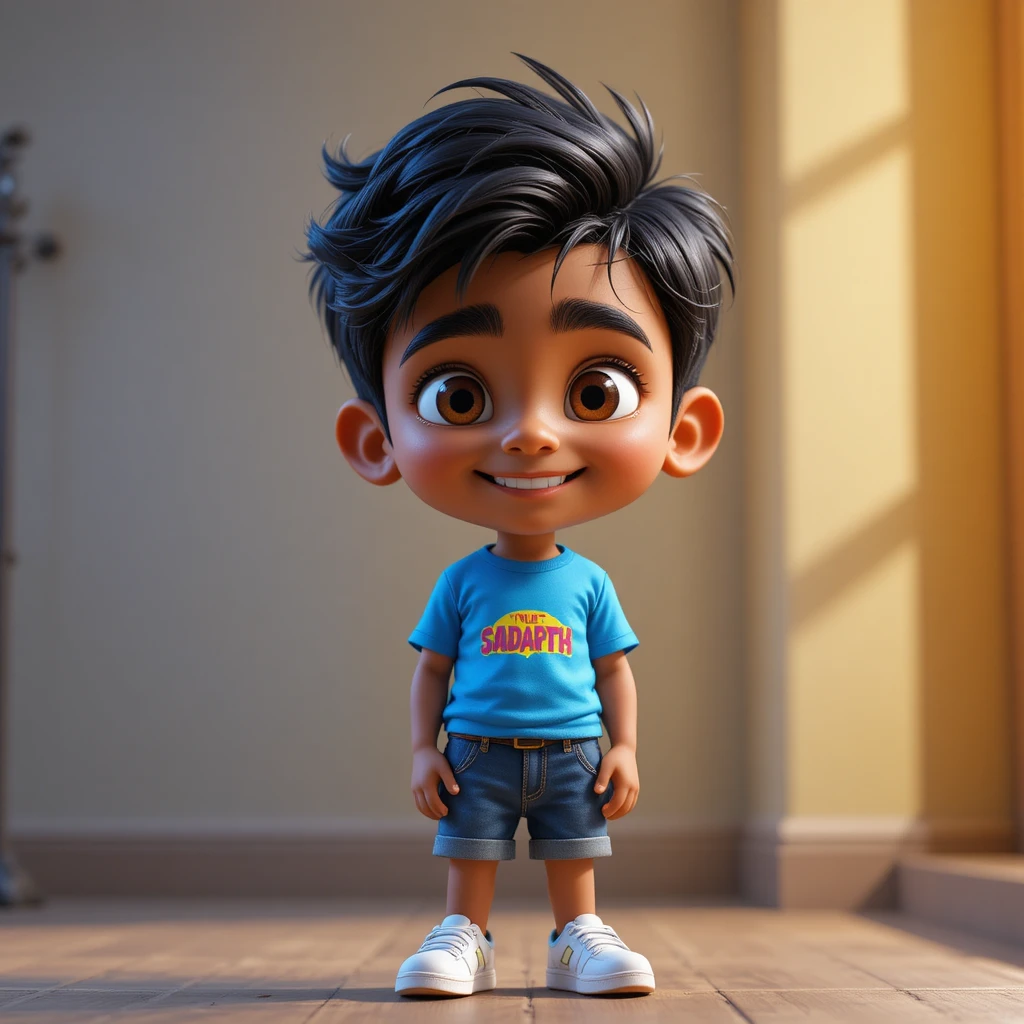 Smiling Indian boy in blue shirt 3D character portrait