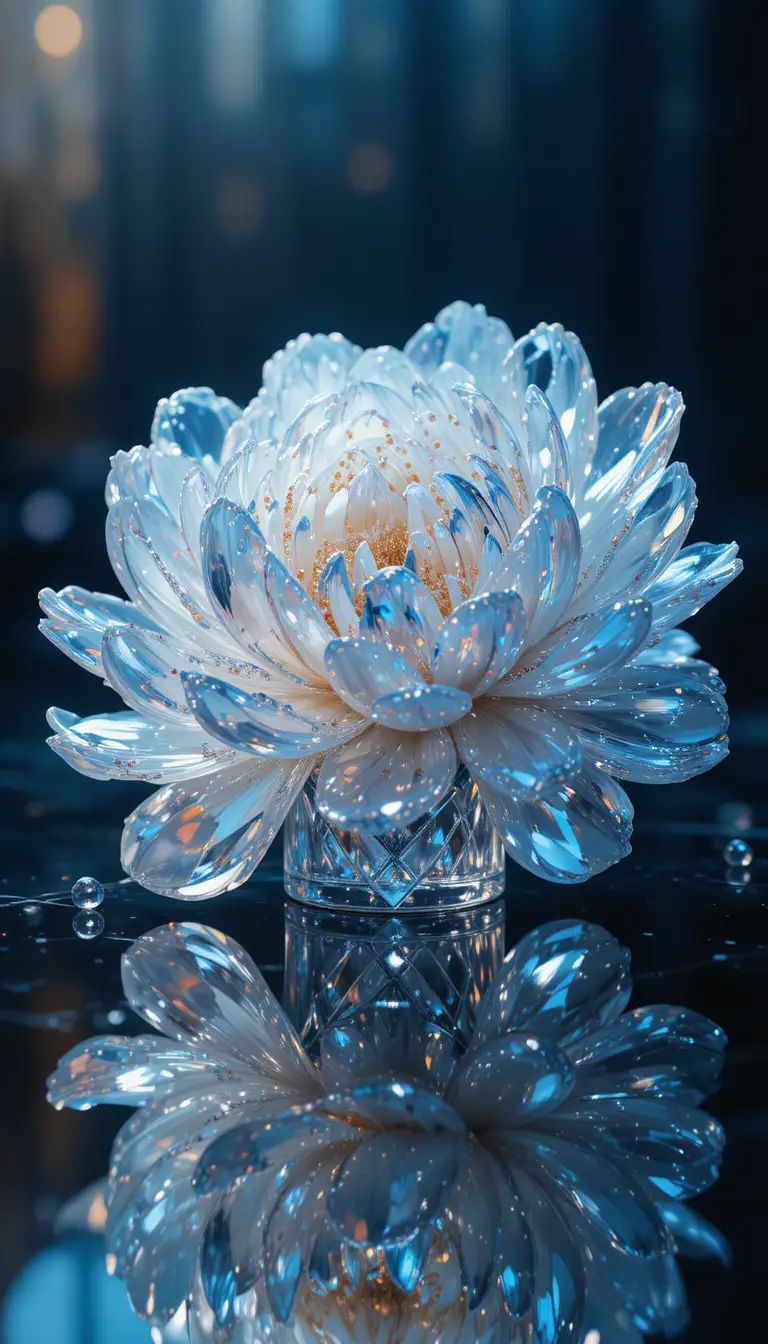 細緻白色水晶牡丹與彩虹般折射光澤
