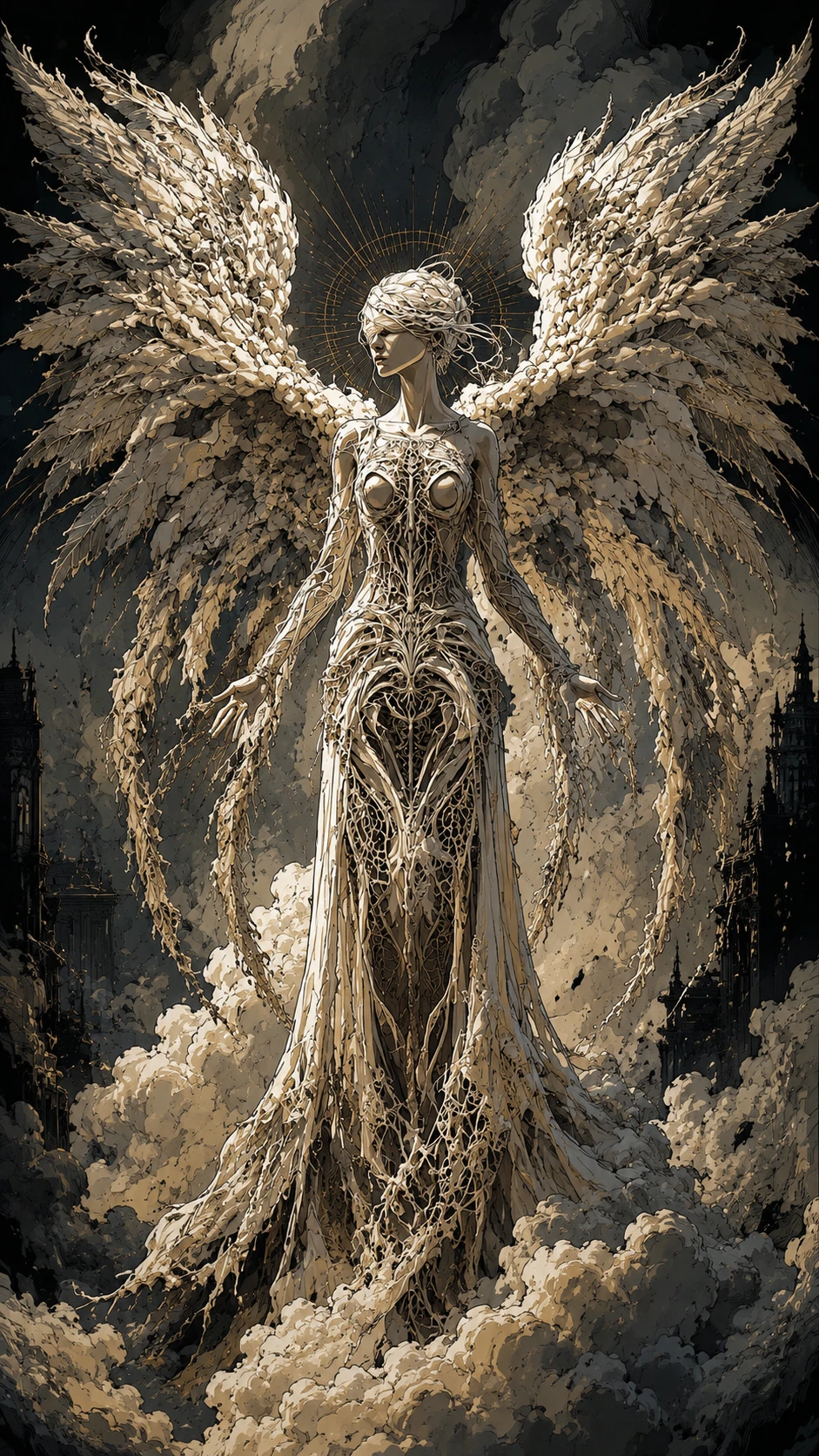 Illustration de fantasy sombre au style roman graphique