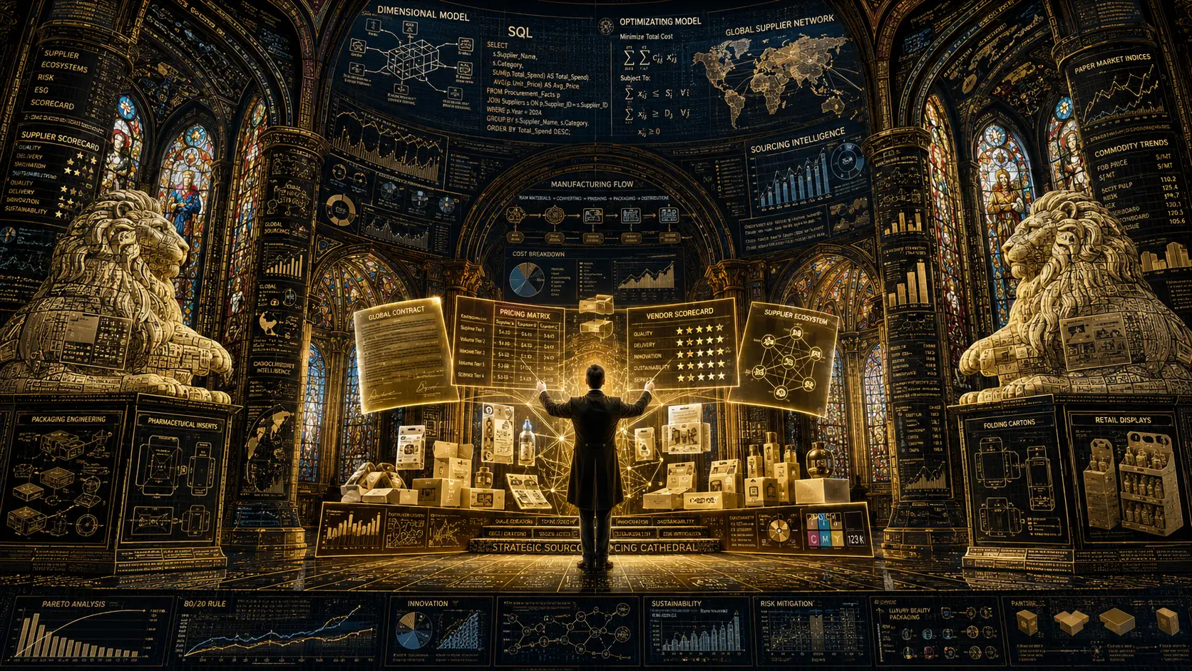 Cattedrale gotica di dashboard di dati e conoscenza umana