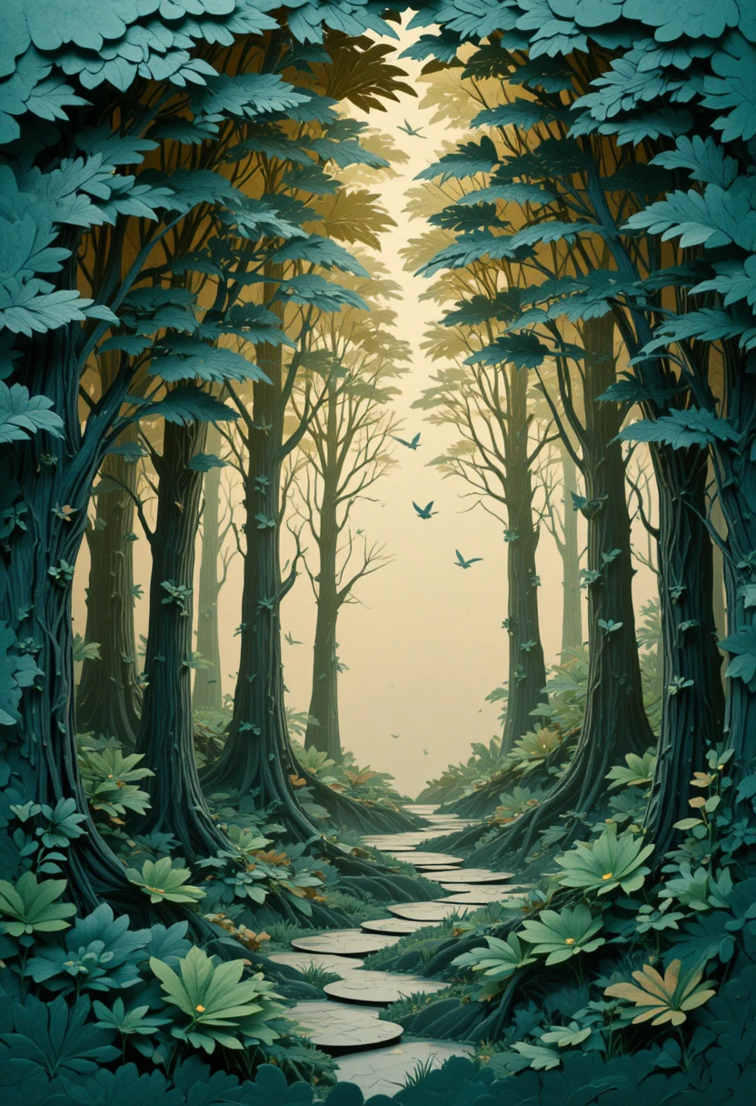 Foresta di carta a strati con dettagli di ritaglio intricati