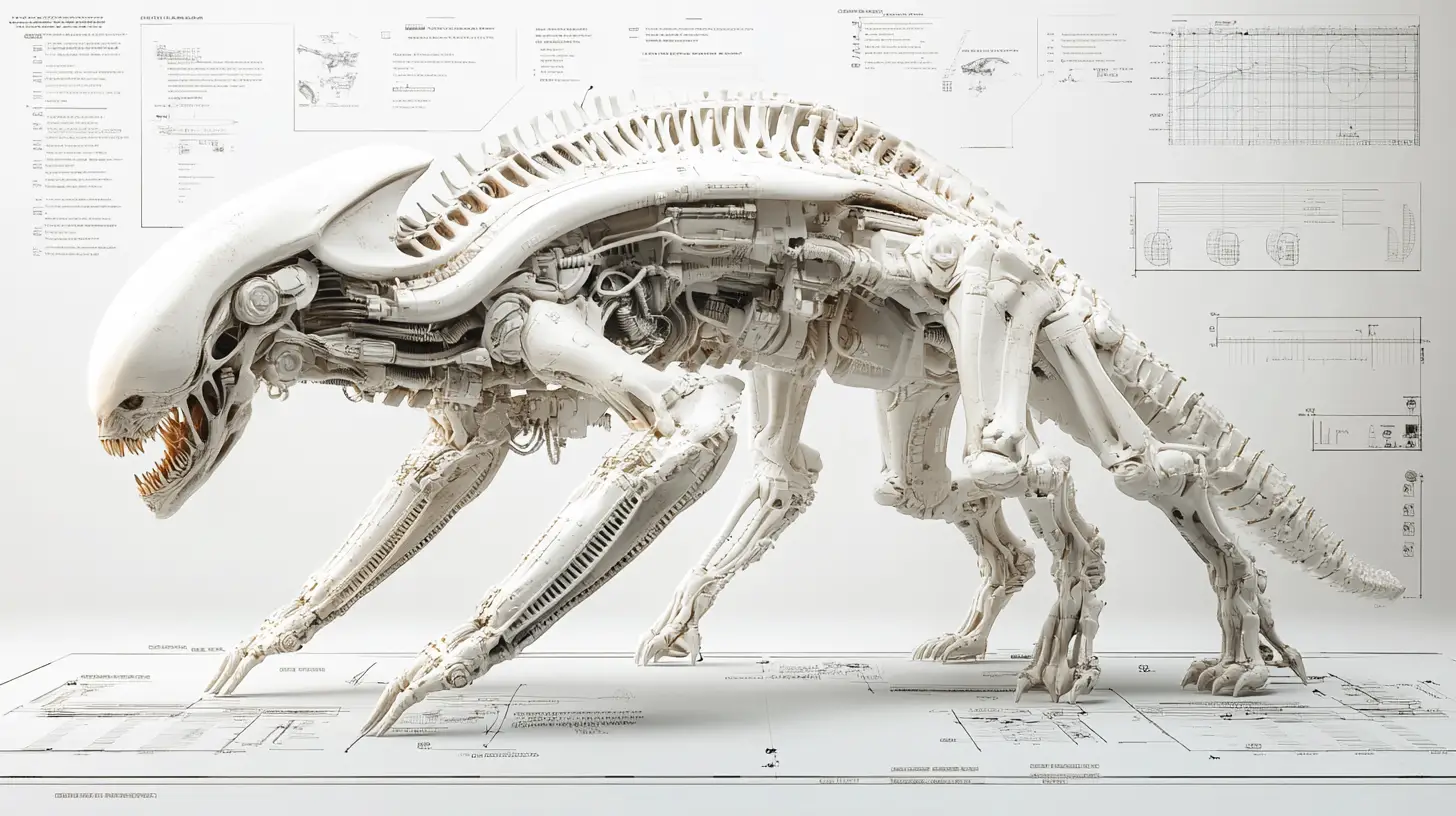 Mecha de combat extraterrestre organique en schéma technique 3D