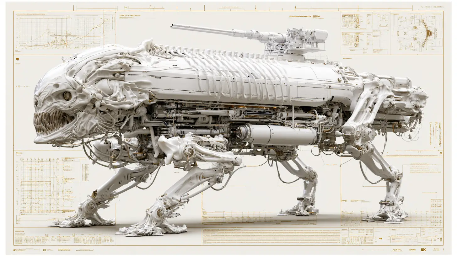 Organischer Alien-Kampfwalker mit 3D-Technik-Schemata