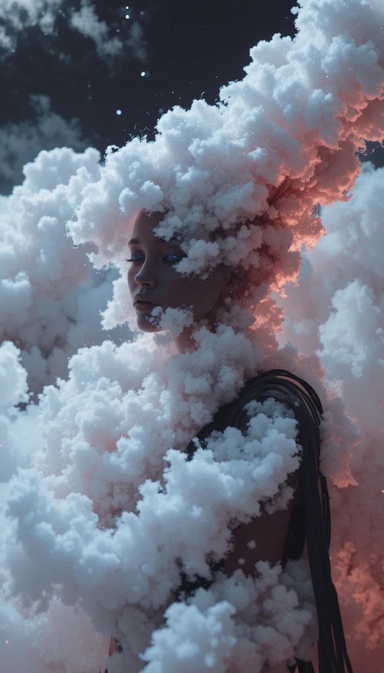 Surreal curly clouds drifting in a windy infrared sky