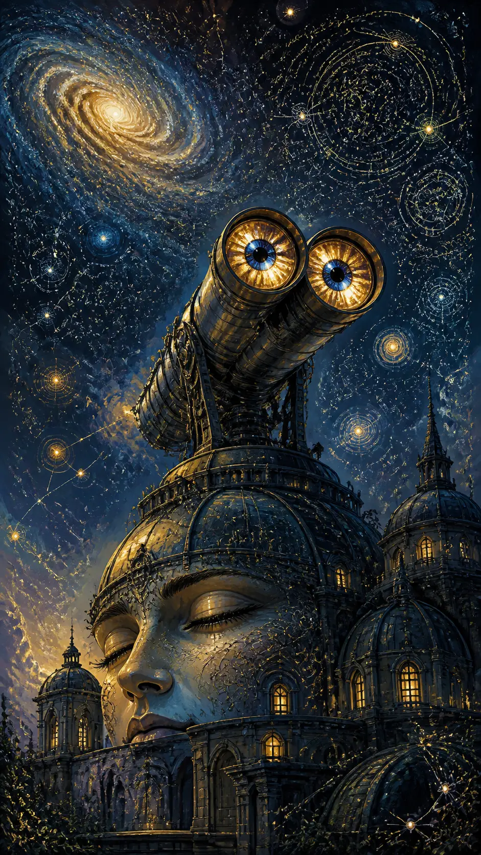 Ancient observatory dreaming beneath a living cosmic sky