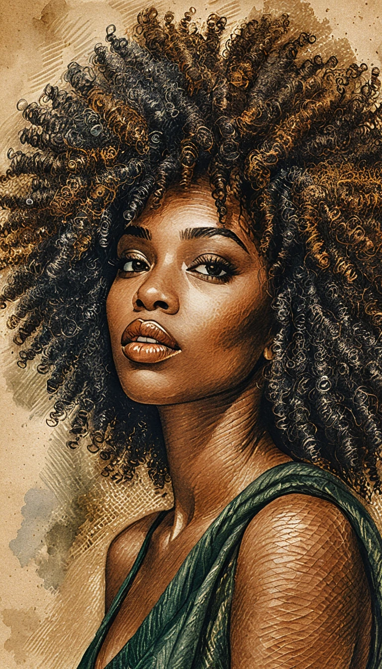 Retrato em Close de Mulher Negra SerenA com Textura em Tinta