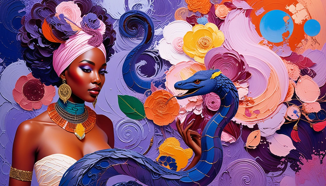 Afro luxury mixed media serpent with sacred symbolic aura