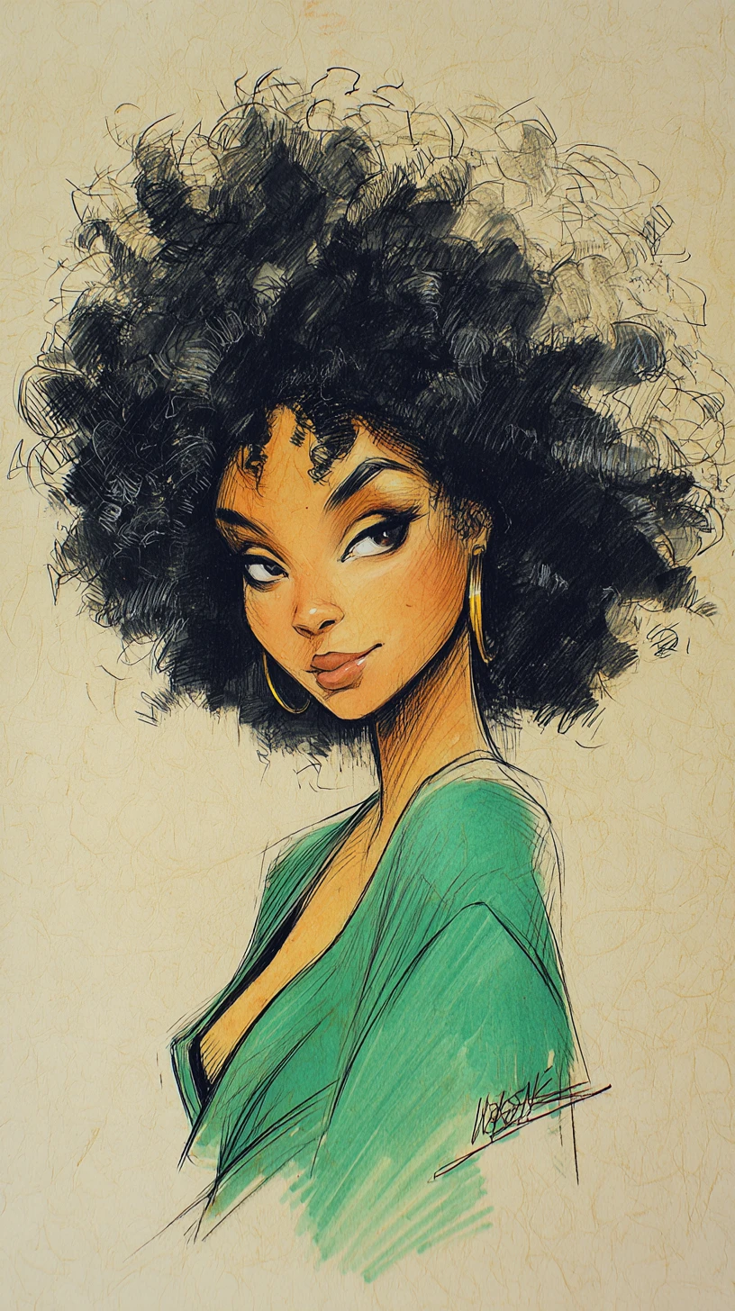 Retrato sereno em close de uma mulher negra com cabelo afro