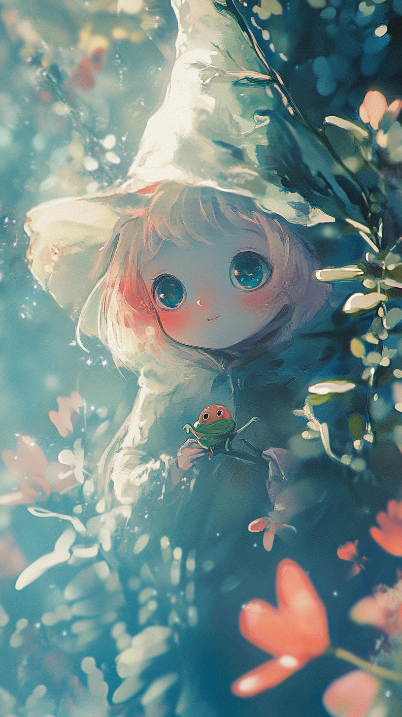 晴れた街角で咲くかわいいカートゥーン風の花