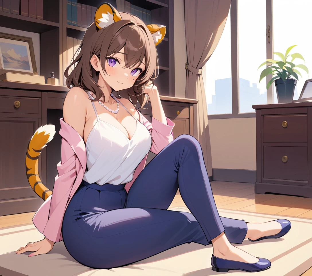 現代オフィスにいる虎の特徴を持つエレガントな女性