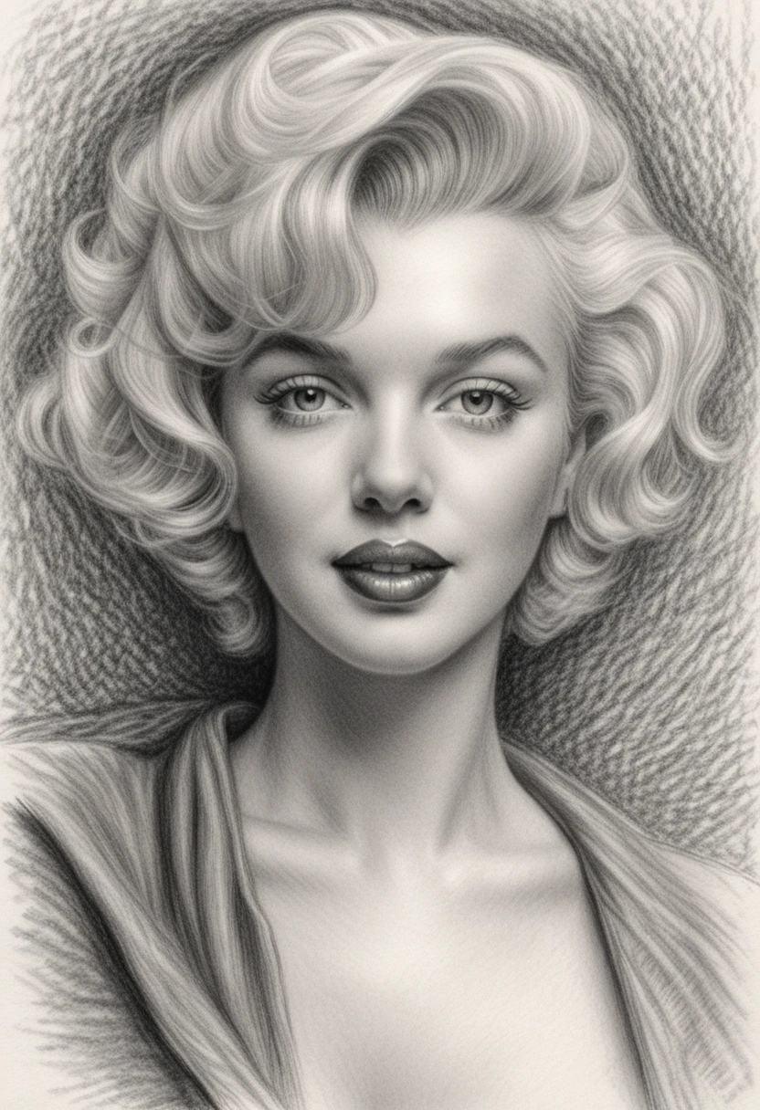Primo piano in grafite di Marilyn Monroe in bianco e nero