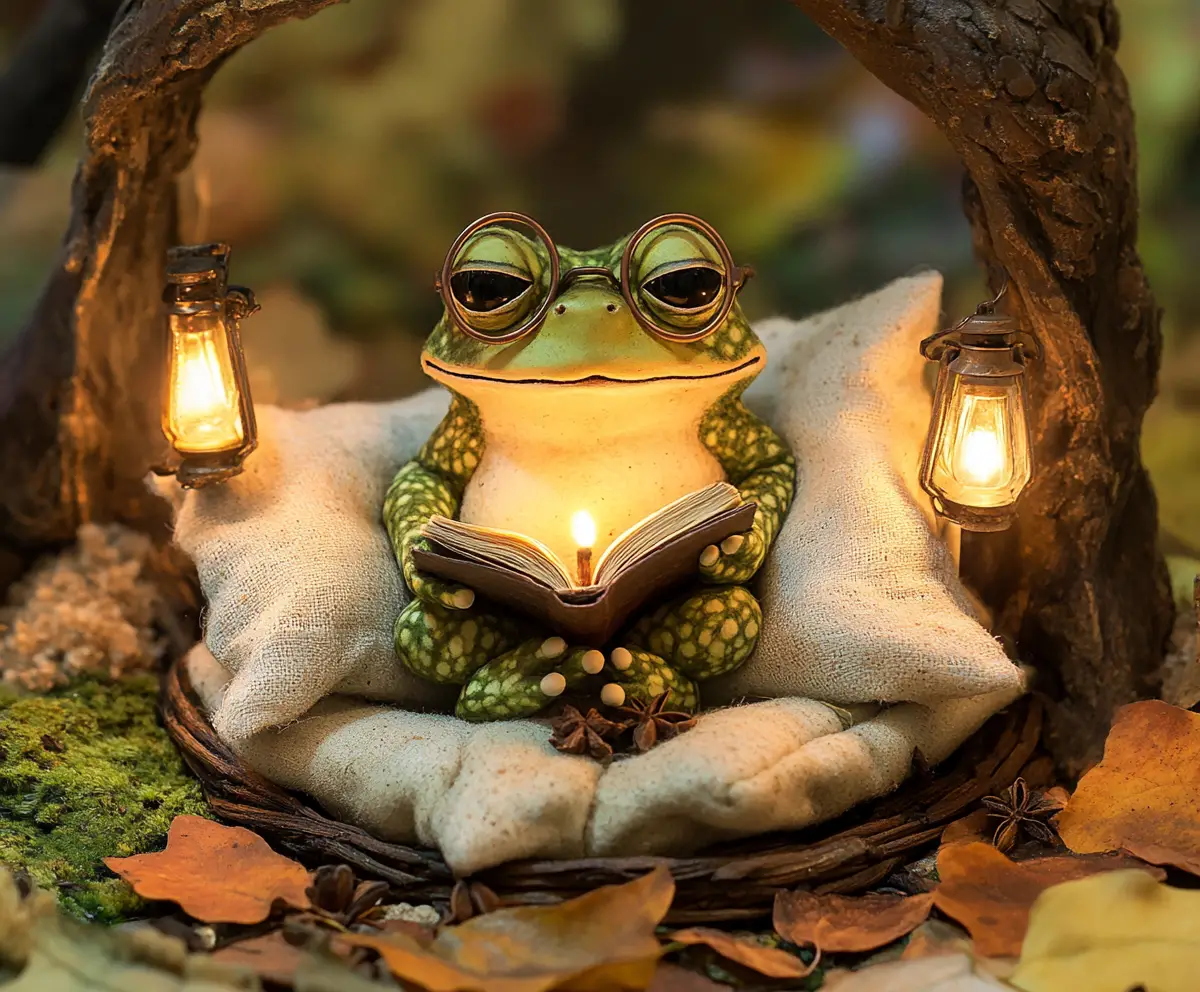 Cozy Frog Reading In A Teacup Diorama Sanctuary