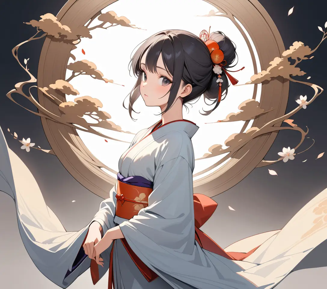 Portrait d’une jeune femme en élégant kimono japonais traditionnel