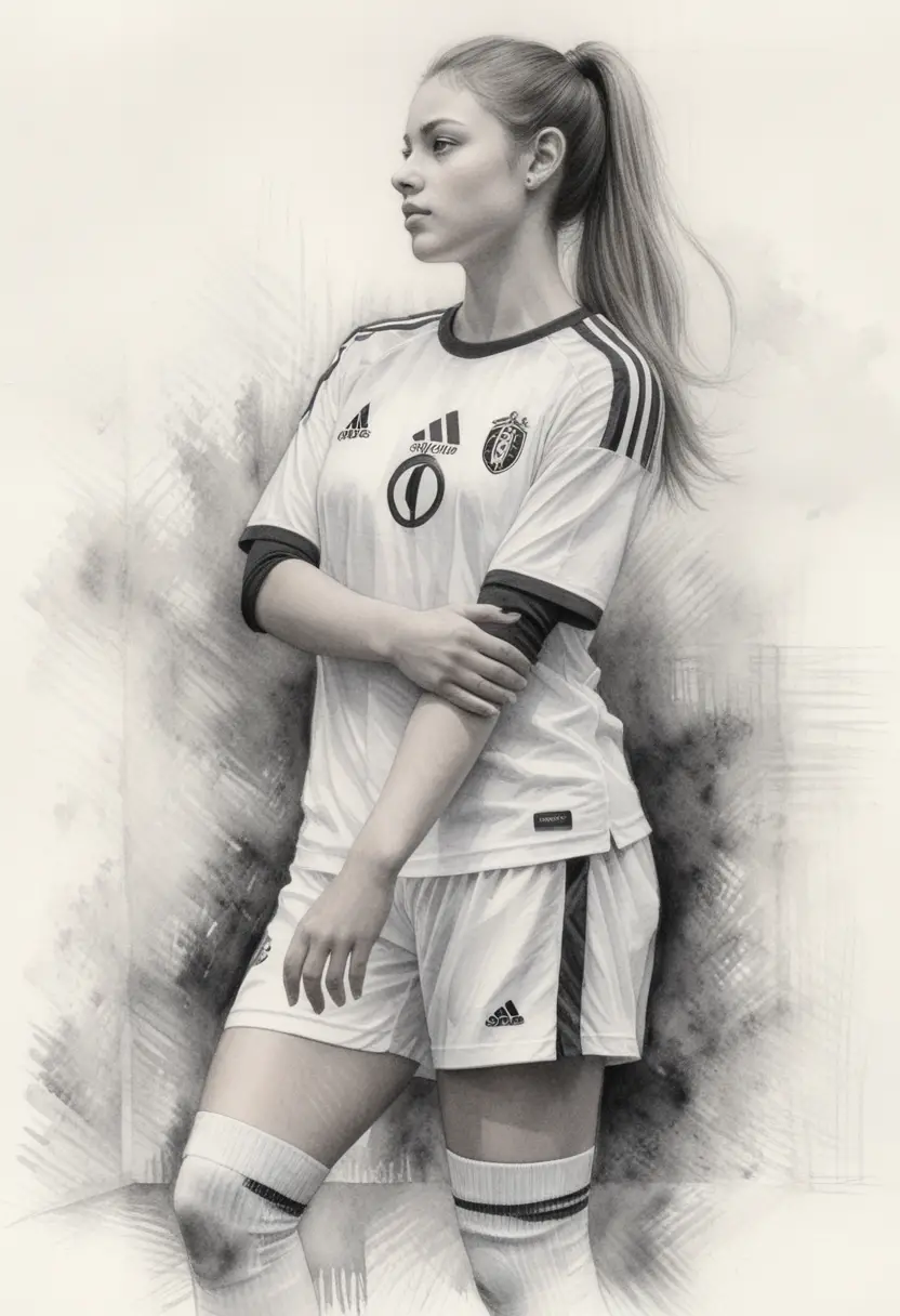 Profile portrait of a focused female football player drawing