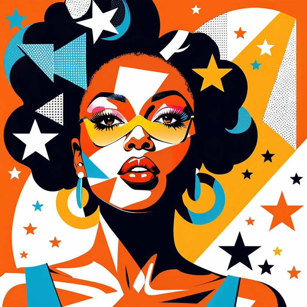 Retrato de mulher negra divertida em ousada colagem pop art