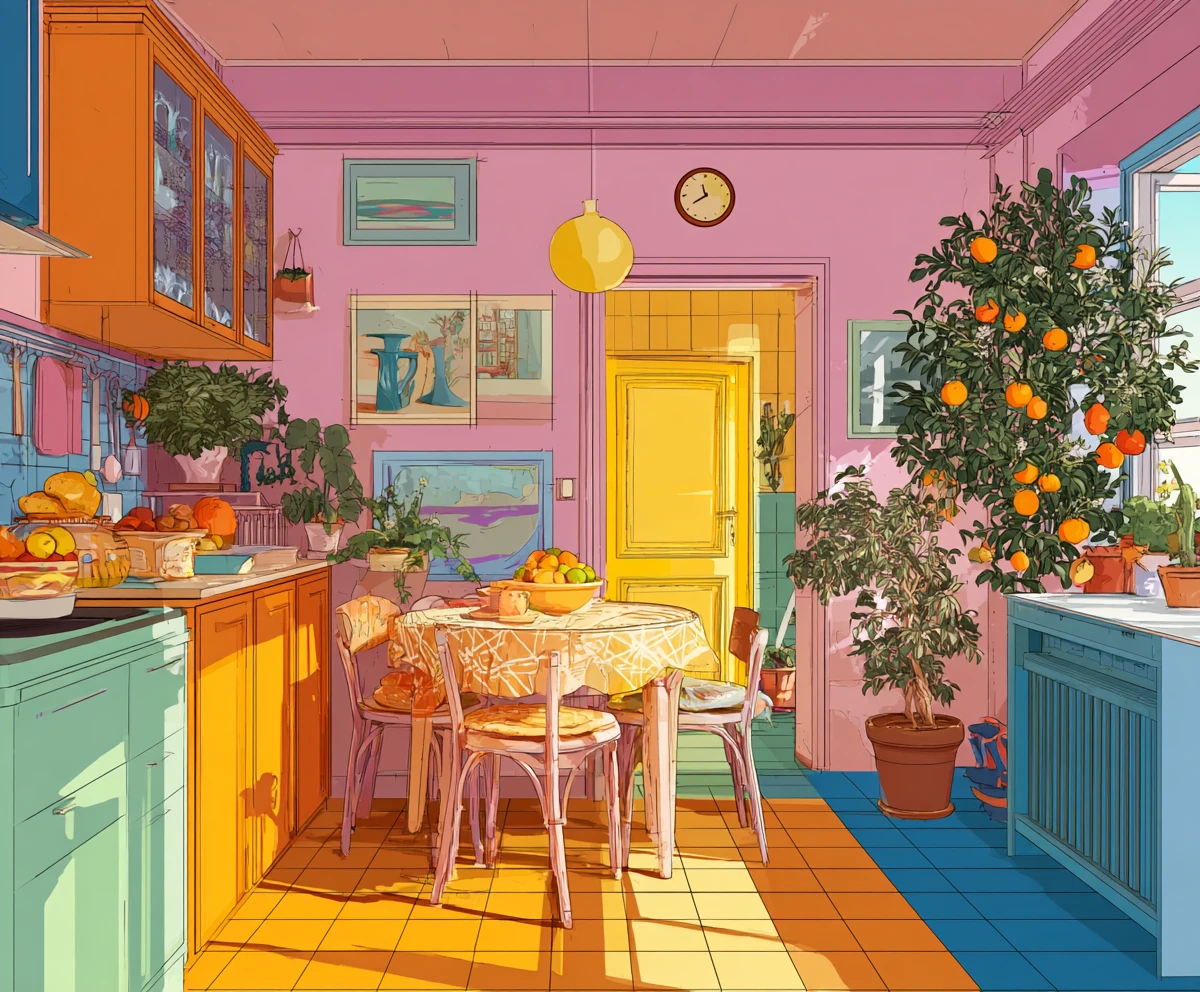 Colorful retro 2000s digital illustration with playful aesthetic