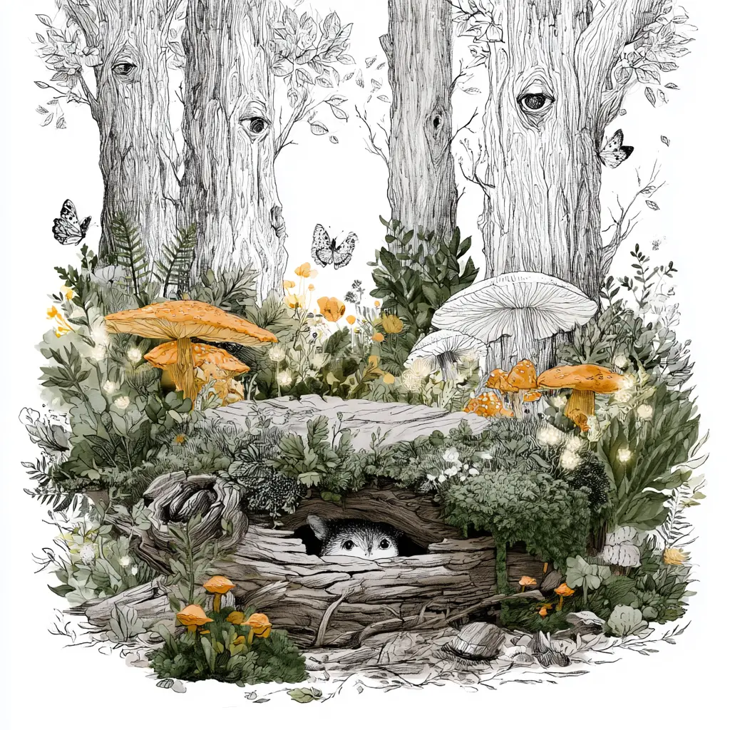Whimsical Forest Creature Hidden In Enchanted Line Art
