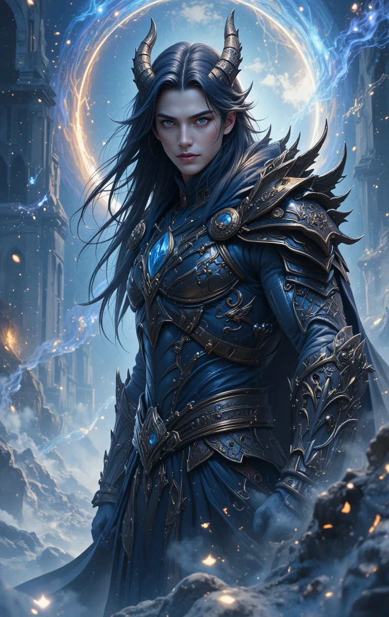 Guerrier dragon d’anime à la peau dorée en armure sombre