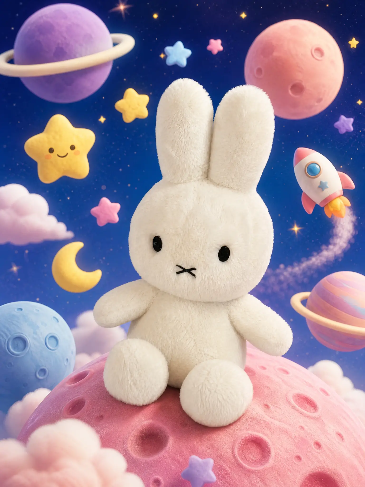 夢幻奇幻太空場景中的可愛收藏玩具