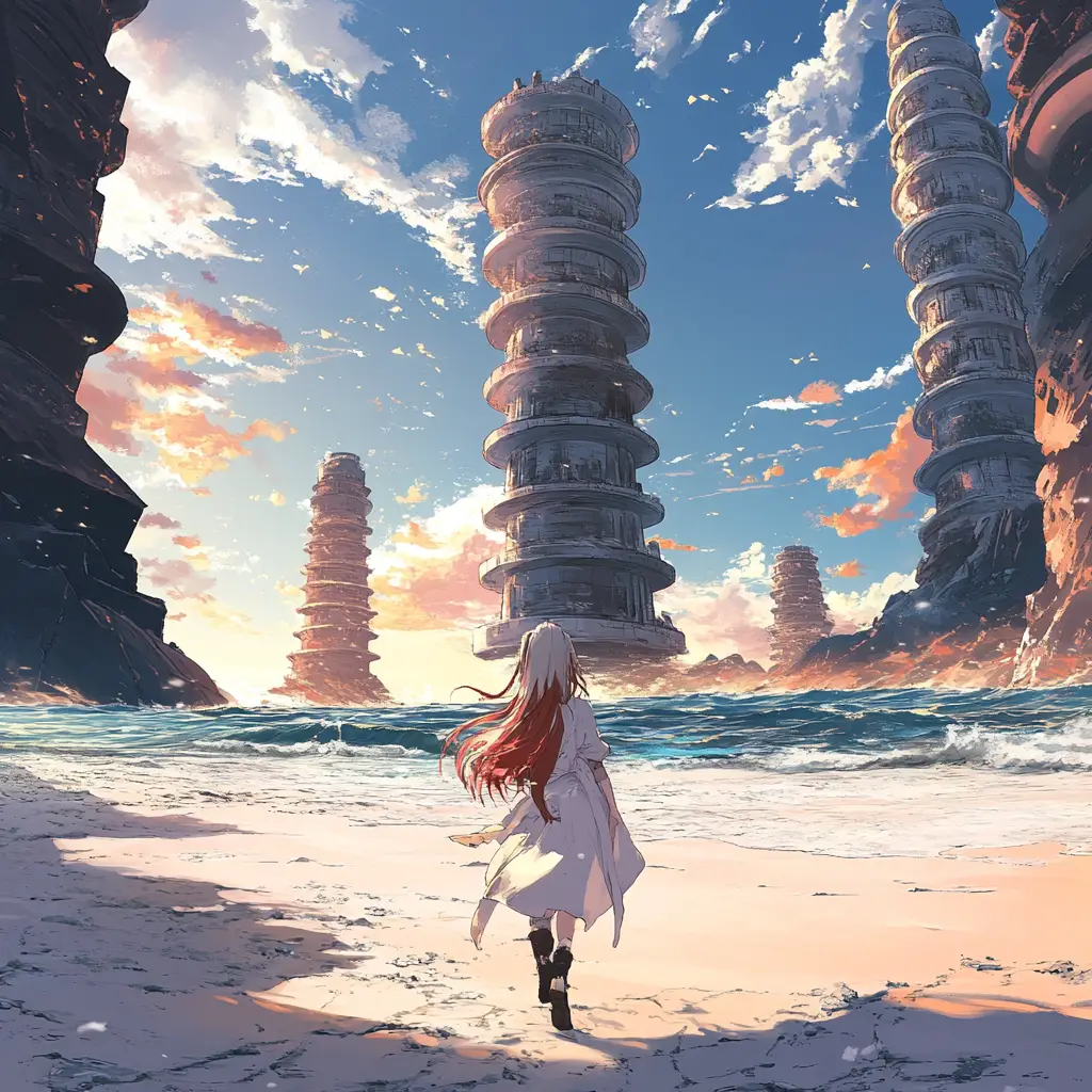 Anime girl approaching a colossal stone circle temple
