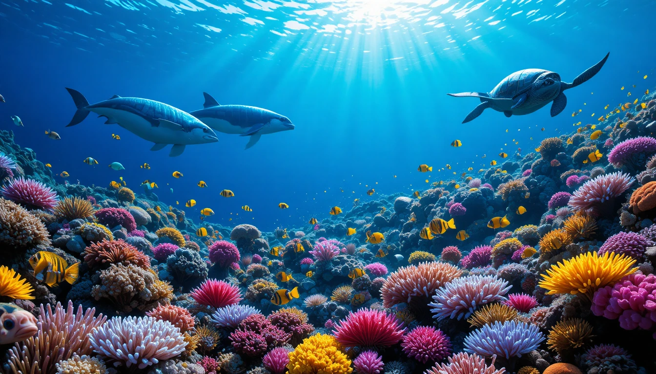 Barriera corallina colorata con pesci tropicali e animali marini