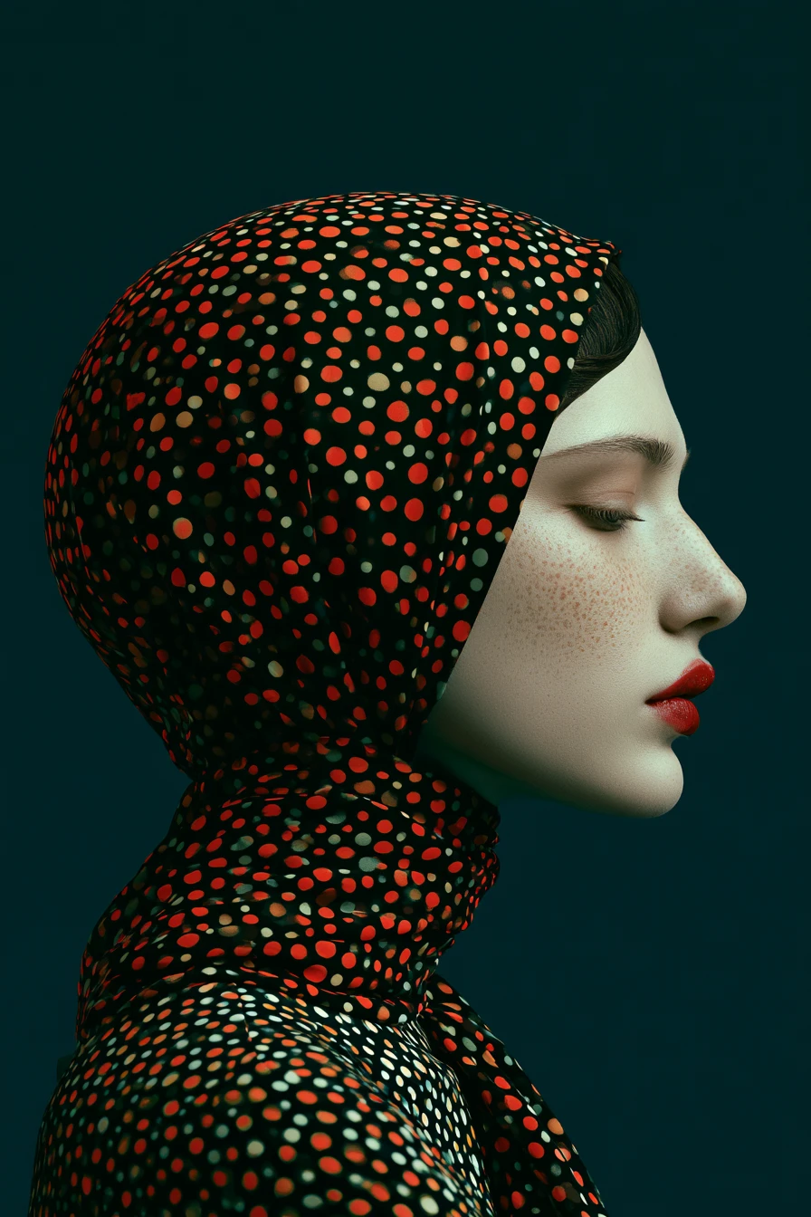 Surreal-minimalistische Figur in farbenfroher abstrakter Traumlandschaft