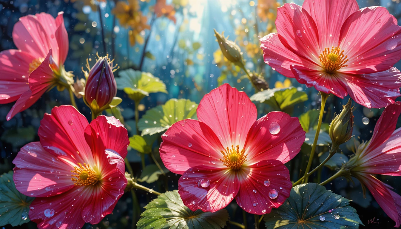 Flores de capuchinha em acrílico com pétalas cristalinas translúcidas e brilhantes