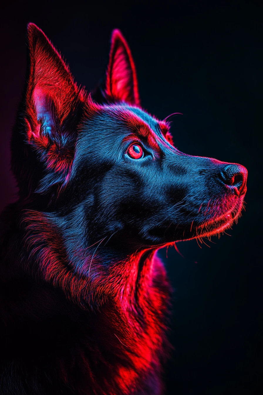 Retrato colorido de cachorro em close-up com iluminação de estúdio