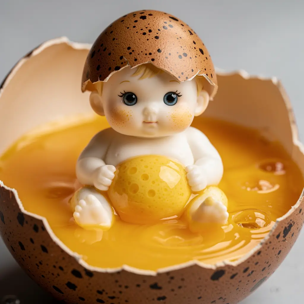Adorable bébé‑œuf assis dans un jaune doré crémeux