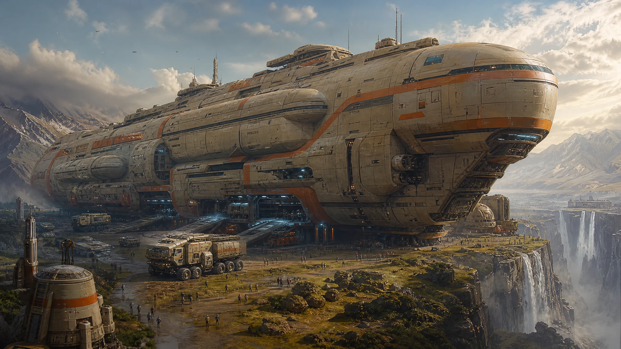 Colossal Cargo Spaceship Landed On Verdant Alien World