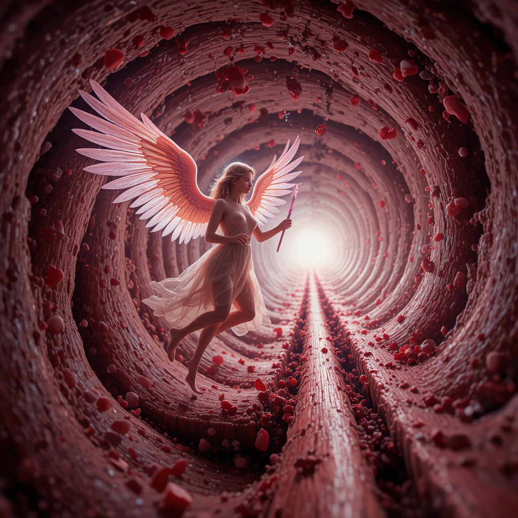 Anjo radiante limpando placa dentro de uma artéria humana