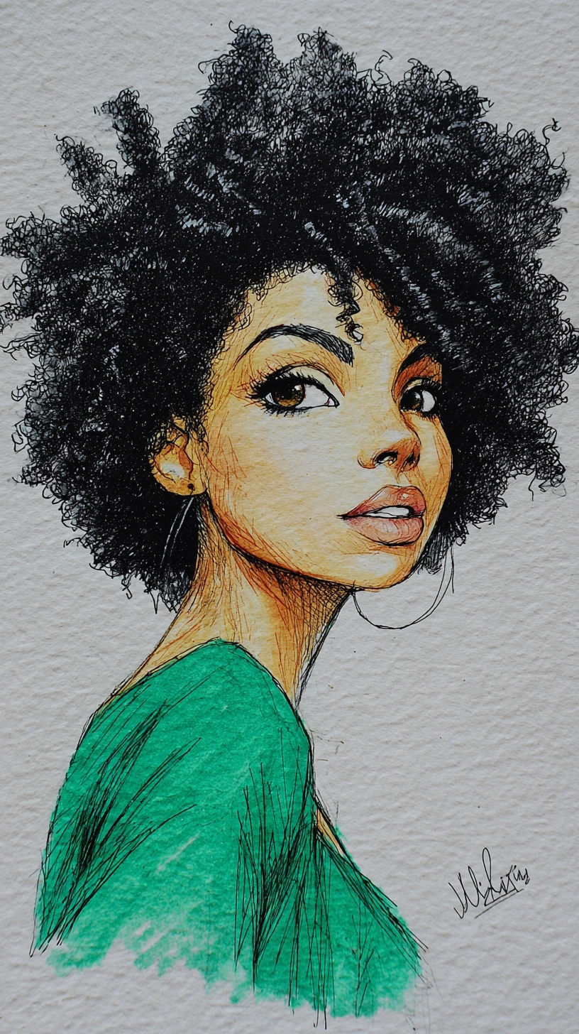 Retrato em close de uma mulher negra com cabelo afro