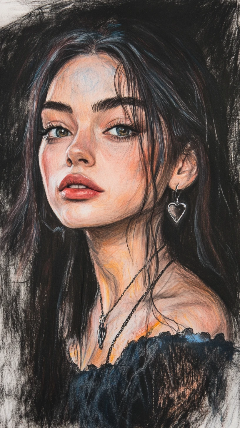 Portrait à l’encre en gros plan d’une jeune femme en haut fleuri
