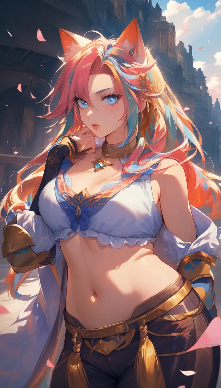 Femme anime à oreilles de chat en gros plan dans un donjon