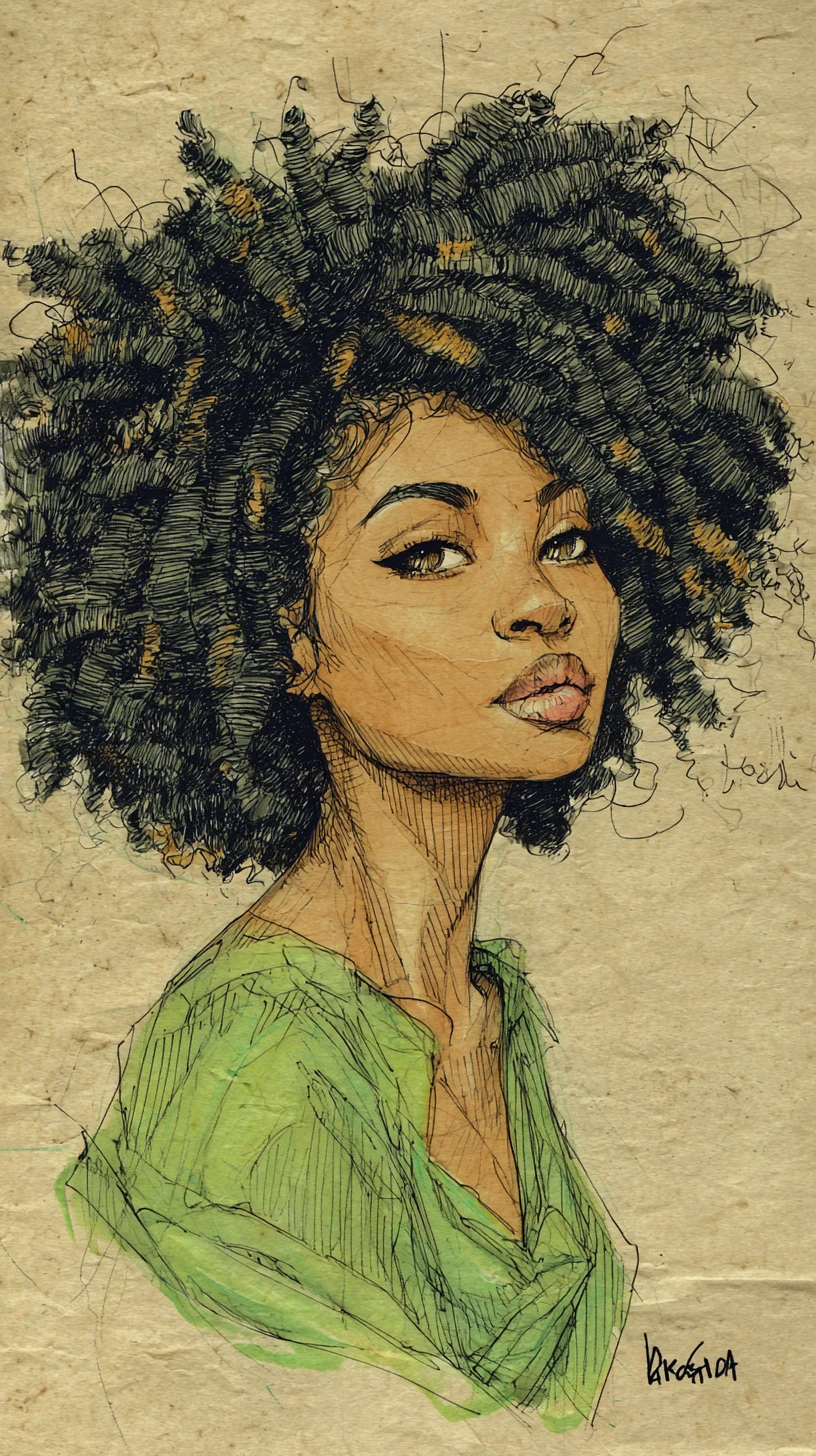Retrato sereno em close de uma mulher negra com cabelo afro