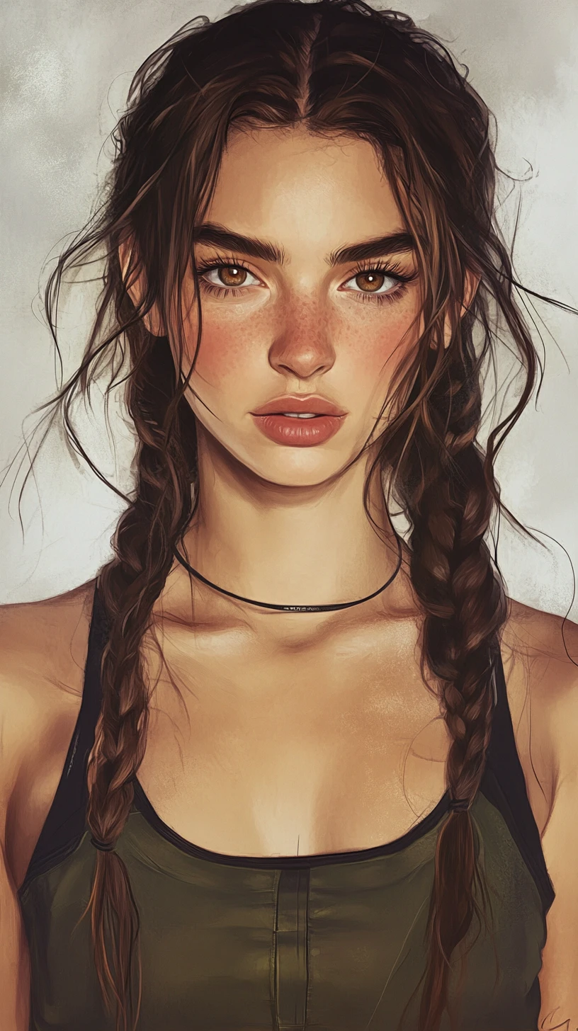 Athletic girl pencil portrait with detailed hatched shading