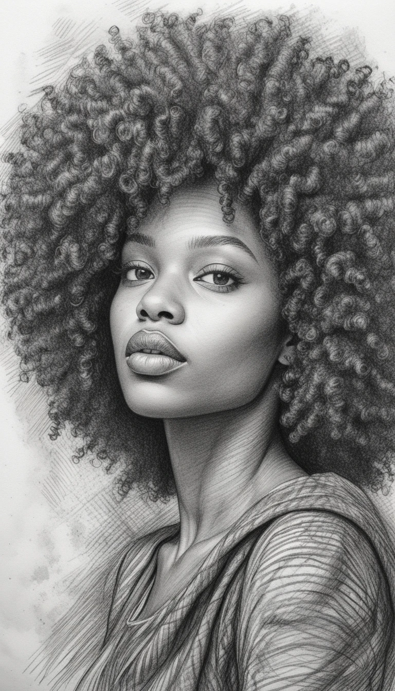 Retrato em close de uma mulher negra com cabelo afro