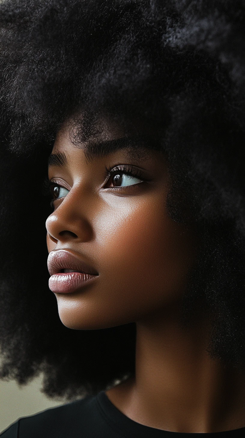 Retrato em close de uma mulher negra com cabelo afro