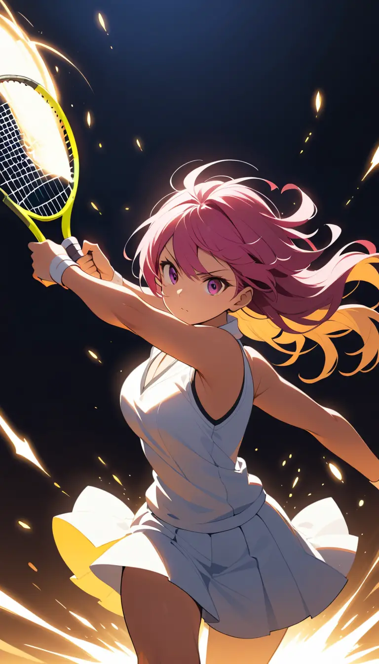 Tennisspielerin schlägt durch leuchtenden, gegenlichtigen Festivalstaub