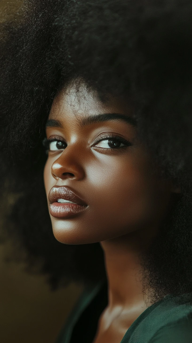 Retrato em close de uma mulher negra com cabelo afro