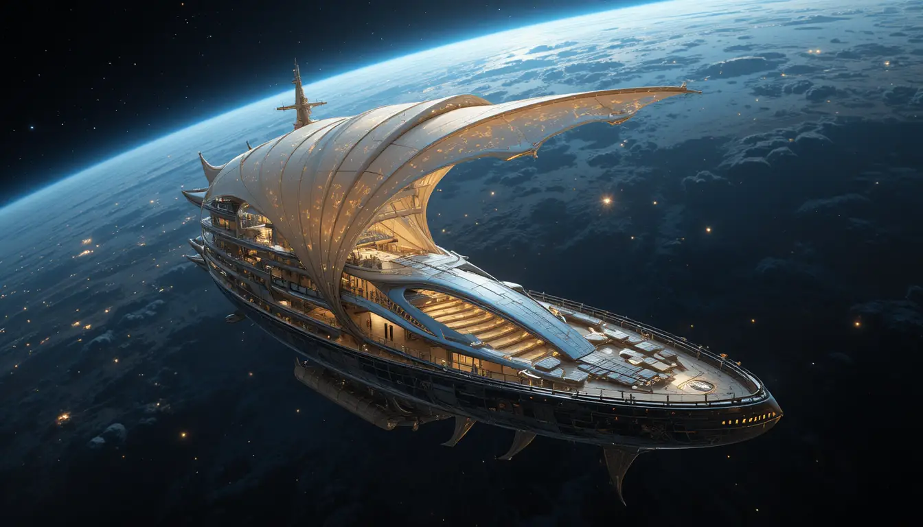 惑星軌道を滑空するラグジュアリー太陽光ヨット宇宙船