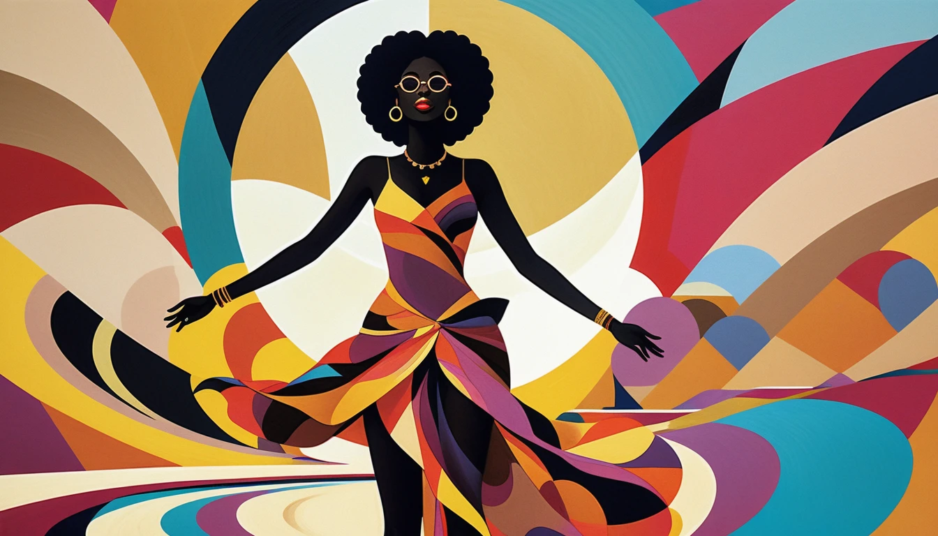 Cheerful woman in a surreal desert dress of sand