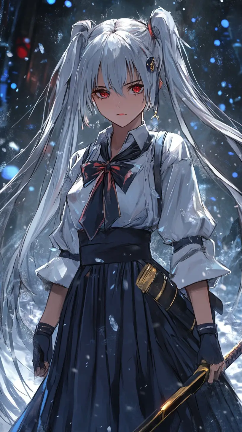 Fille d’anime aux cheveux blancs tressés et au sourire fantomatique