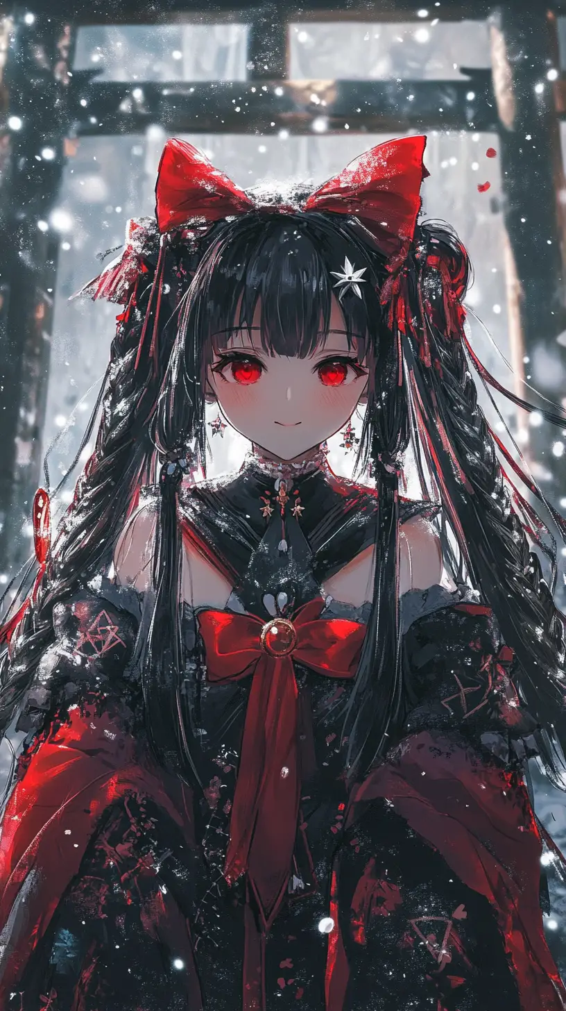 Anime girl with chains and red poncho smiling confidently