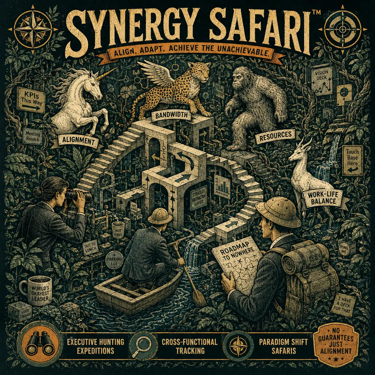 Executives On A Surreal Jungle Synergy Safari Hunt
