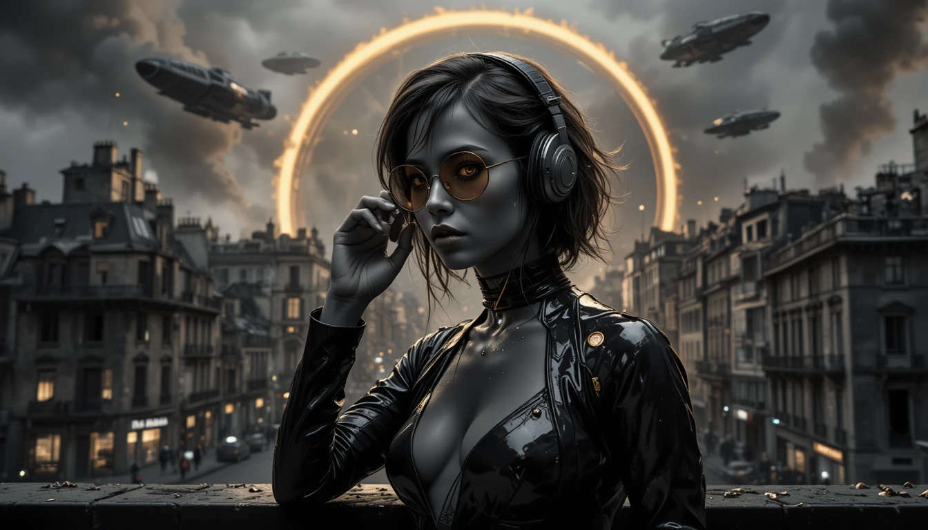 Cyberpunk fashion woman posing in full body studio portrait