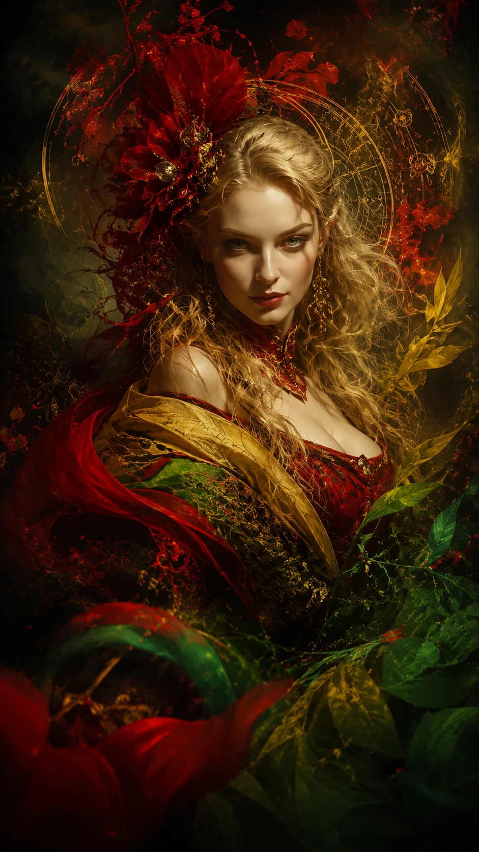 Retrato digital surreal de uma mulher em tons escuros e abstratos