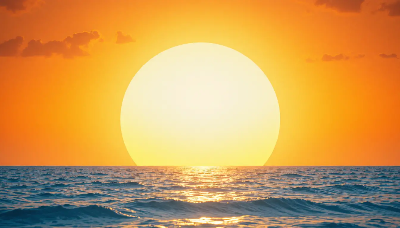 Close up sunset sun over an azure blue sea